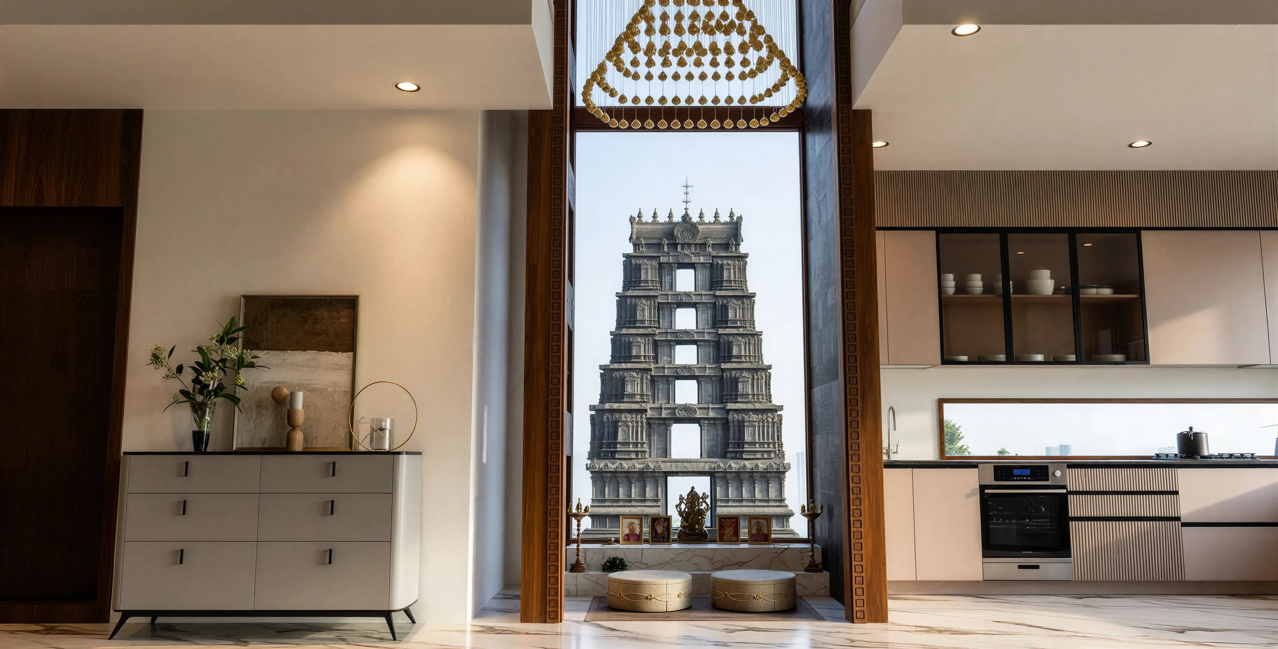 Pooja room with gopuram view